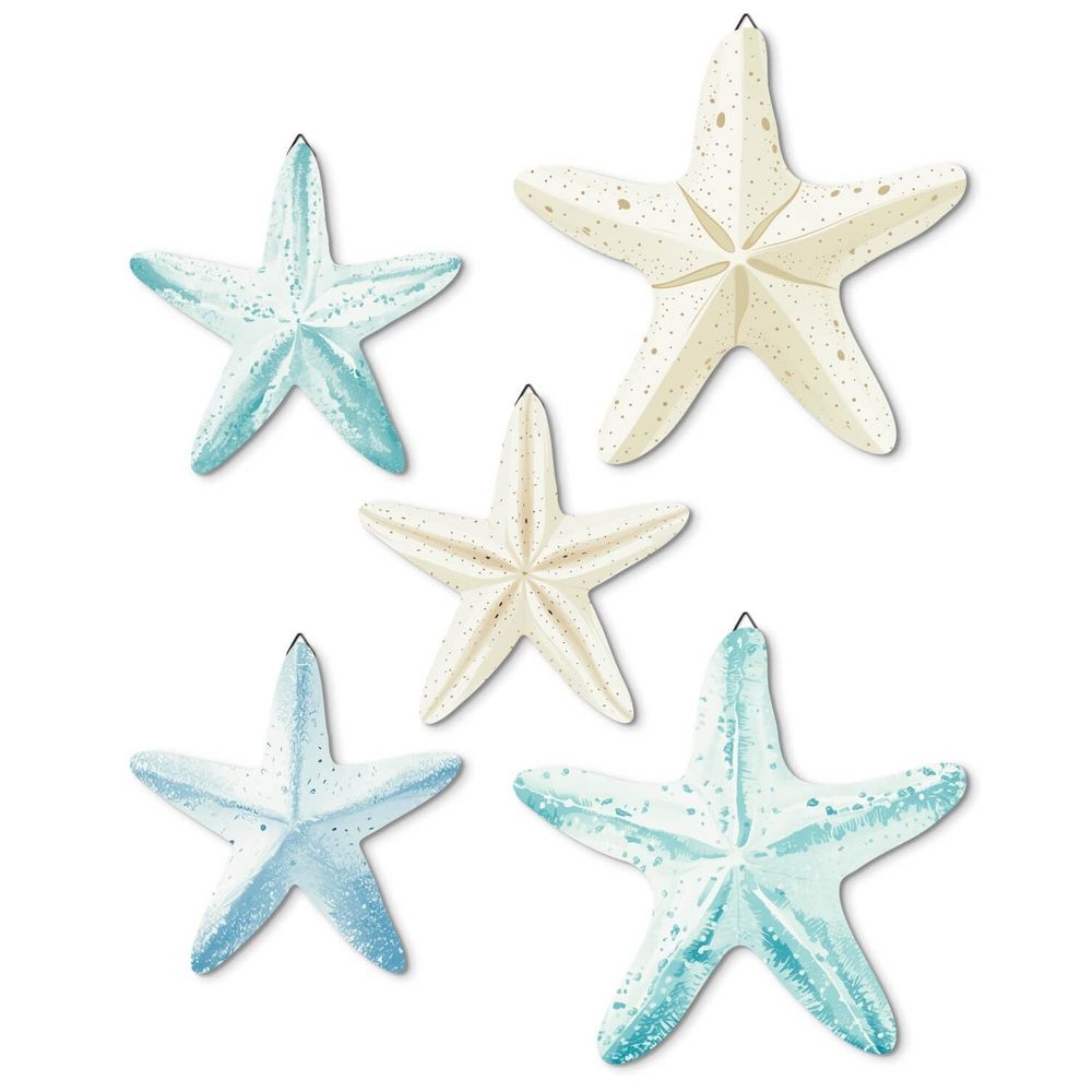 Coastal Nautical Starfish Mdf Wall Art Set Of 5 Beach Wall Decor Coastal😝